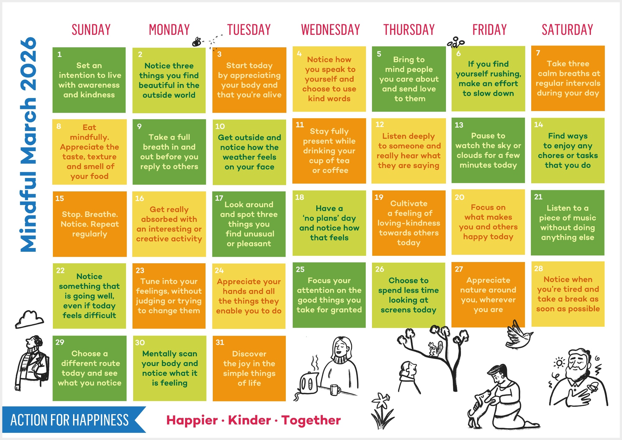 March wellbeing calendar - Mindful March March wellbeing calendar - Mindful March
